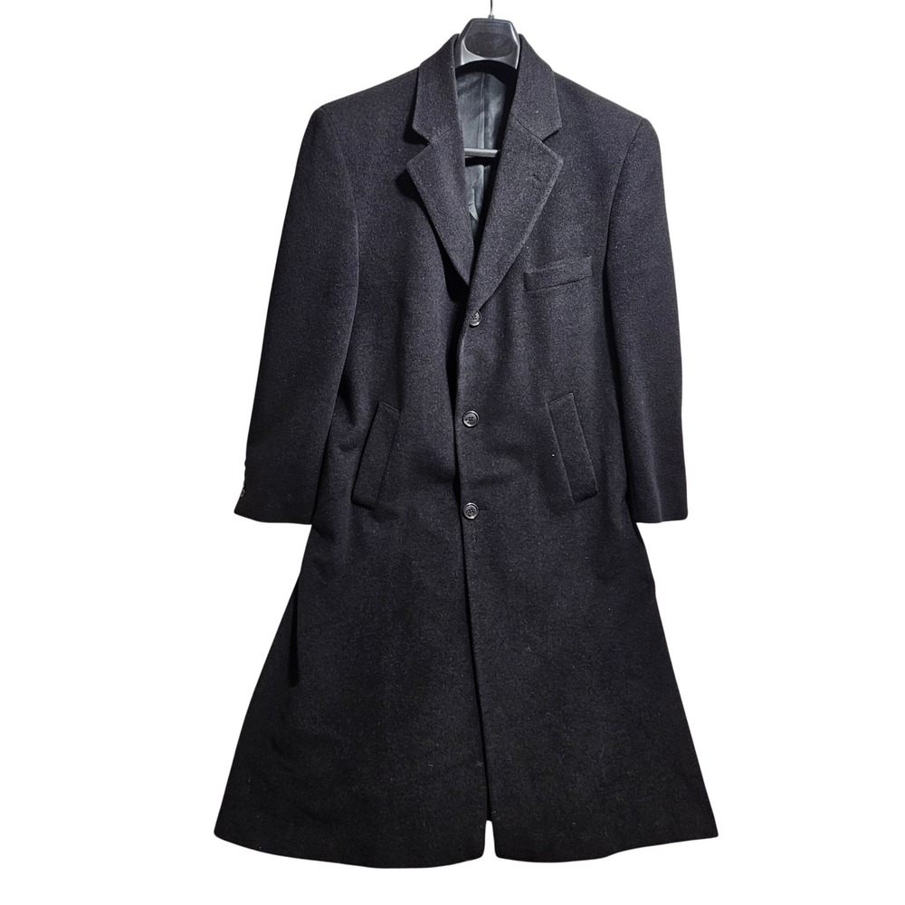 Chaps Ralph Lauren Overcoat 44SH Black Wool Cashmere Italian Fabric Coat